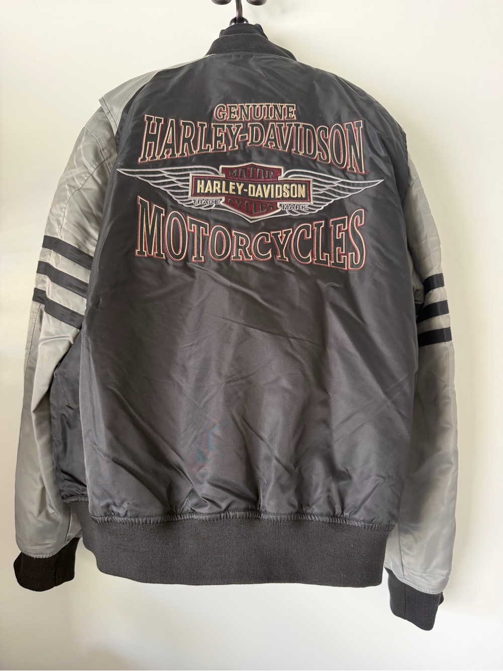 Harley-Davidson Genuine MotorClothes HD03 Nylon Bomber Jacket Black Gray XL Moto